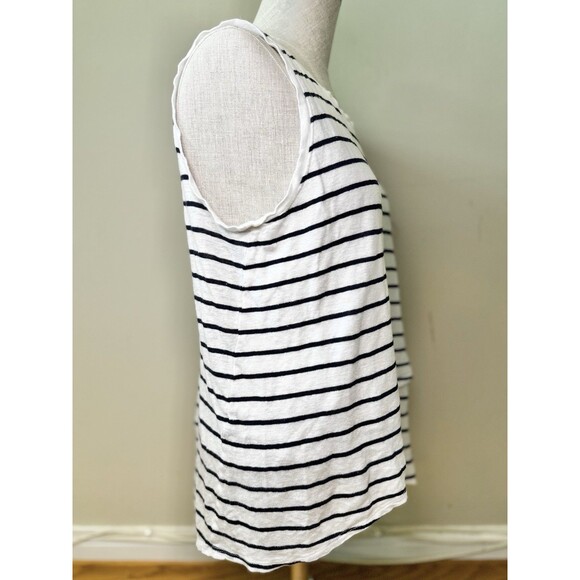 Athleta Women’s 100% Linen Striped Sleeveless Tank Top Tulip Hem Black White M - Picture 4 of 10